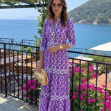 Pauline | Midi dress with three-quarter sleeves and chain pattern