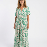 Lucie | Midi dress with flowers, short sleeves and V-neck