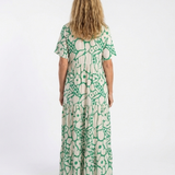 Lucie | Midi dress with flowers, short sleeves and V-neck
