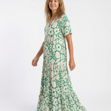 Lucie | Midi dress with flowers, short sleeves and V-neck