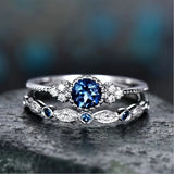 Crowned Sapphire Ring Set | White Gold