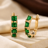 Thick Gold and Emerald Hoop Earrings