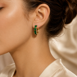 Thick Gold and Emerald Hoop Earrings