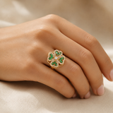 Floral Gold Emerald Ring