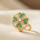 Floral Gold Emerald Ring