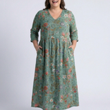 Valérie | Floral maxi dress with V-neck and three-quarter sleeves