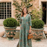 Valérie | Floral maxi dress with V-neck and three-quarter sleeves