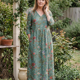 Valérie | Floral maxi dress with V-neck and three-quarter sleeves