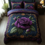 3-Piece Quilted Bed Linen Set - Violet Pink