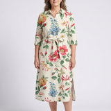 Charlotte | Midi dress with flowers and short sleeves with buttons
