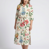 Charlotte | Midi dress with flowers and short sleeves with buttons