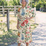 Charlotte | Midi dress with flowers and short sleeves with buttons