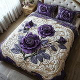 3-Piece Quilted Bed Linen Set - Violet Pink