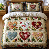 3-Piece Padded Bedding Set - Love Hearts