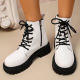 Aurora - Women's waterproof white combat boot with zip