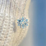 White Gold Snowflake Blue Flower Pendant Necklace