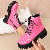 Astrid - Women's waterproof patent combat boot with zip