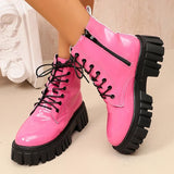 Astrid - Women's waterproof patent combat boot with zip