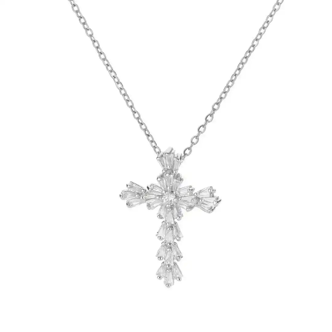 Timeless Silver Zirconium Cross Necklace