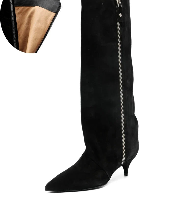 Women's Suede Kitten Heel Knee-High Boots – Roanelle
