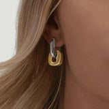 Minimalist Bicolour Oval Earrings in Gold