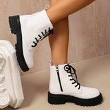 Aurora - Women's waterproof white combat boot with zip