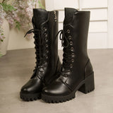 Women's Platform Mid-Calf Leather Boots – Corvelle