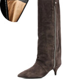 Women's Suede Kitten Heel Knee-High Boots – Roanelle