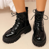 Astrid - Women's waterproof patent combat boot with zip