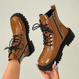 Thea - Women's waterproof patent combat boot