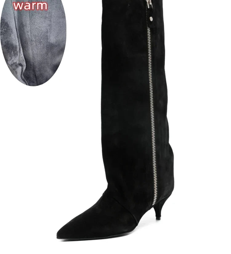 Women's Suede Kitten Heel Knee-High Boots – Roanelle