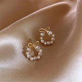 Bow-Shaped Pearl Stud Earrings