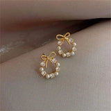Bow-Shaped Pearl Stud Earrings