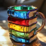 Tasse multicolore faite à la main sur le thème des livres