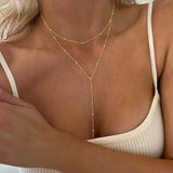 Long Fringe Pearl Necklace in Double Layer Gold