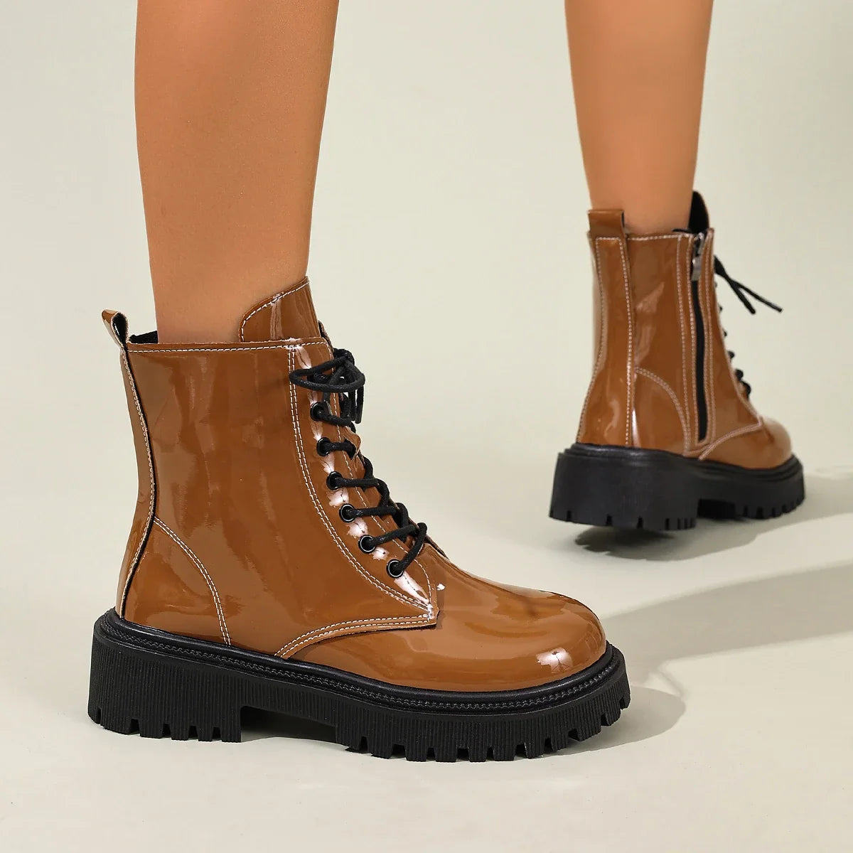 Thea - Women's waterproof patent combat boot