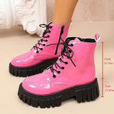 Astrid - Women's waterproof patent combat boot with zip