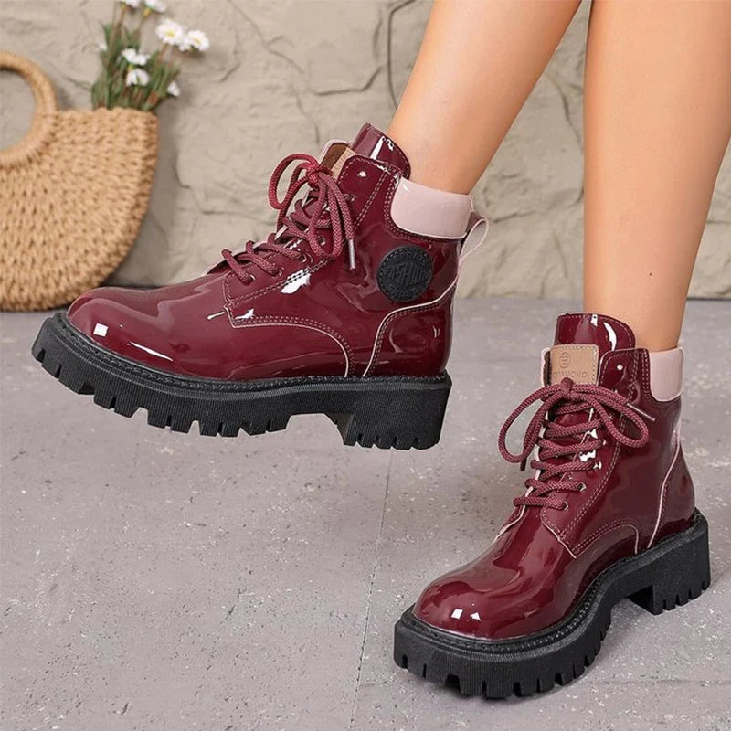 Aria - Women's patent lace-up platform ankle boot
