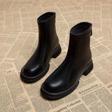 Women's Block Heel Back Zip Ankle Boots – Vantienne