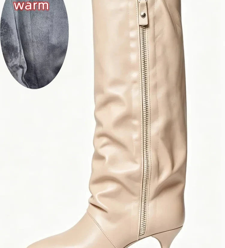 Women's Suede Kitten Heel Knee-High Boots – Roanelle