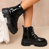 Astrid - Women's waterproof patent combat boot with zip