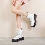 Brielle - Women's patent lace-up platform combat boot