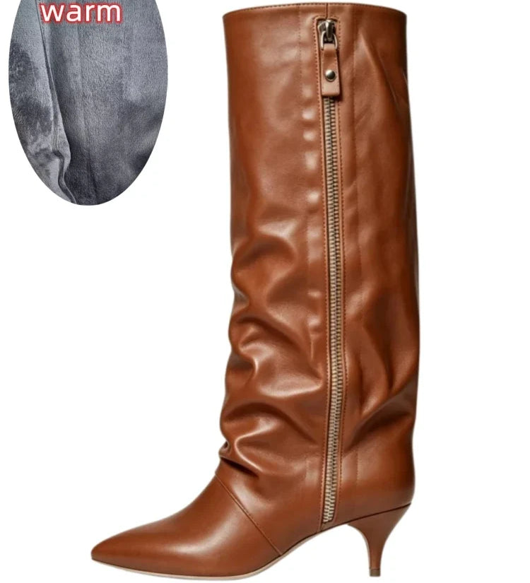 Women's Suede Kitten Heel Knee-High Boots – Roanelle