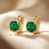 Gold and Emerald Hoop Earrings