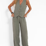 Aira - Buttoned Waistcoat & Wide Leg Trousers