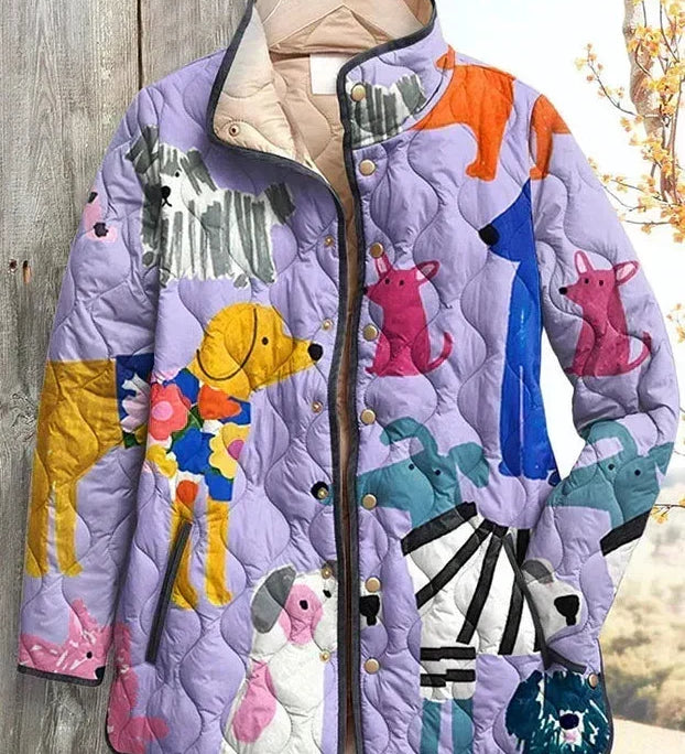 Quilted Jacket with Dogs in Lilac