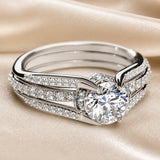 Multi-Layer White Gold Ring with Zircons