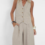 Aira - Buttoned Waistcoat & Wide Leg Trousers