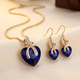 Gold Sapphire Heart-Shaped Necklace and Earrings