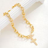 Fashionable Necklace with White Gold Toggle Clasp and Cross Pendant